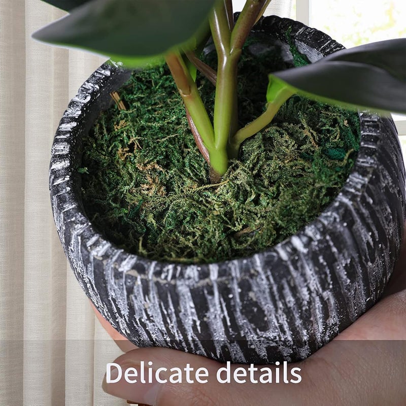 Angju Artificial Potted Plants, Real Looking Fiddle Leaf Fake Plant with Pot, Plastic Watercress Leaves Small Faux Trees with Cement Planter, Greenery Plant Table Decor for Home Indoor - Image 5