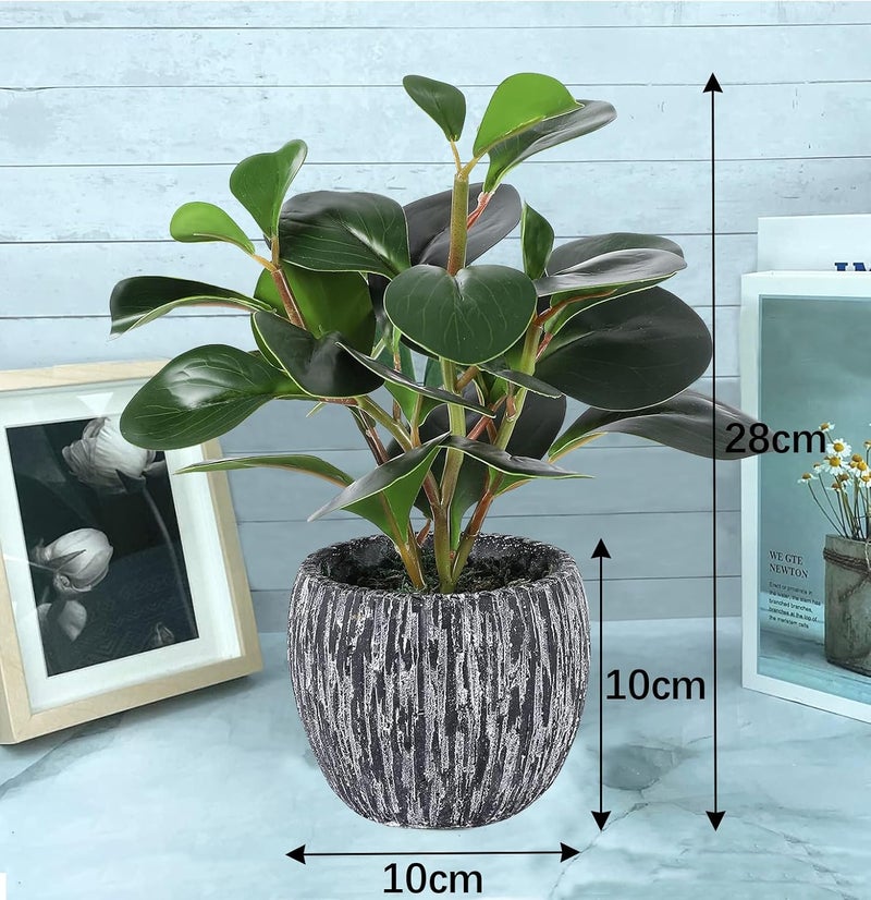 Angju Artificial Potted Plants, Real Looking Fiddle Leaf Fake Plant with Pot, Plastic Watercress Leaves Small Faux Trees with Cement Planter, Greenery Plant Table Decor for Home Indoor - Image 2