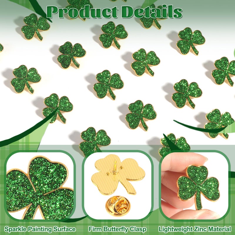 SINCCO 25/50/100 Sets St. Patricks Day Clover Lapel Pins Bulk Shamrock Pin Brooches with Irish Blessing Cards Gift Bags for St. Patrickâ€™s Day Party Favors Jewelry Accessories(50 Sets) - Image 3