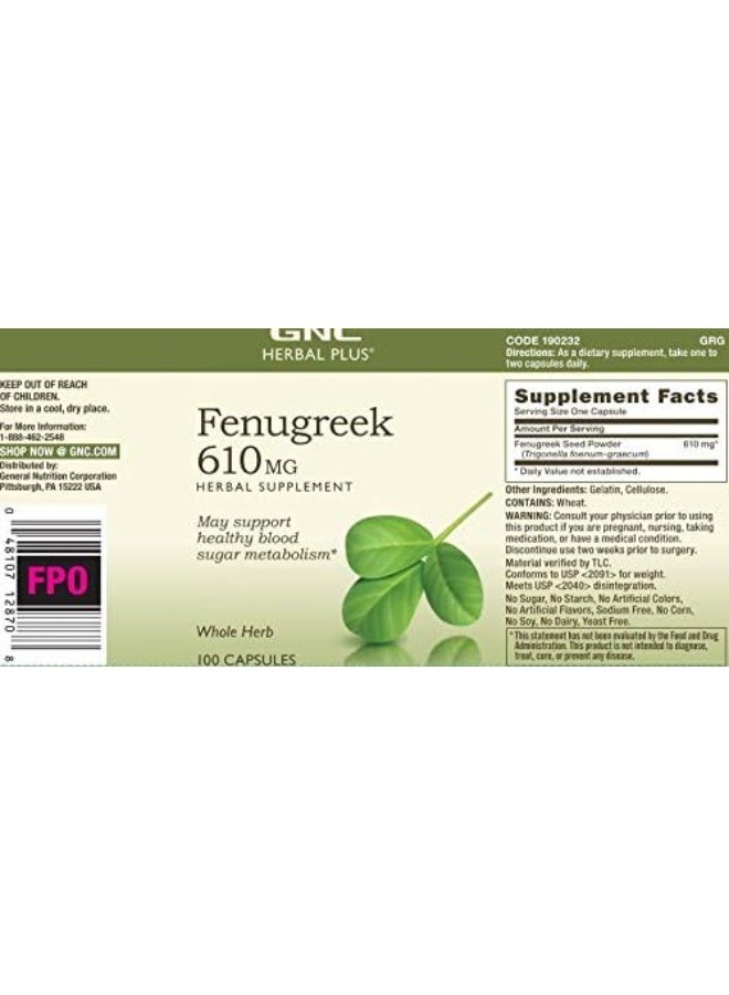 GNC Herbal Plus Fenugreek 610 Mg - Image 2