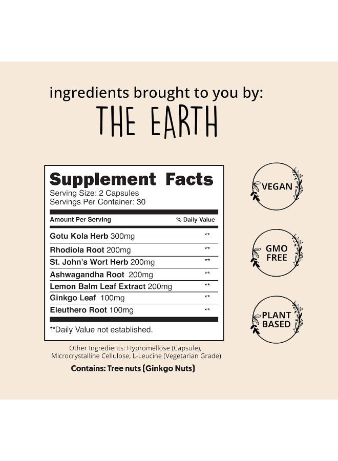 Happy Healthy Hippie Non-GMO Joy-FilLED Plant-Based Supplement 60 Vegan Capsules for Anxiety and Depression Relief - Image 5