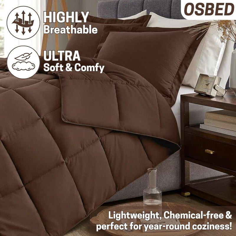 Bed Comforter with Lightweight & Soft Down Alternative | Reversible Cooling Comforter for bedding Duvet Inserts for All Seasons with Washable Microfiber Quilt (Chocolate, 160 x 220cm) - Image 3