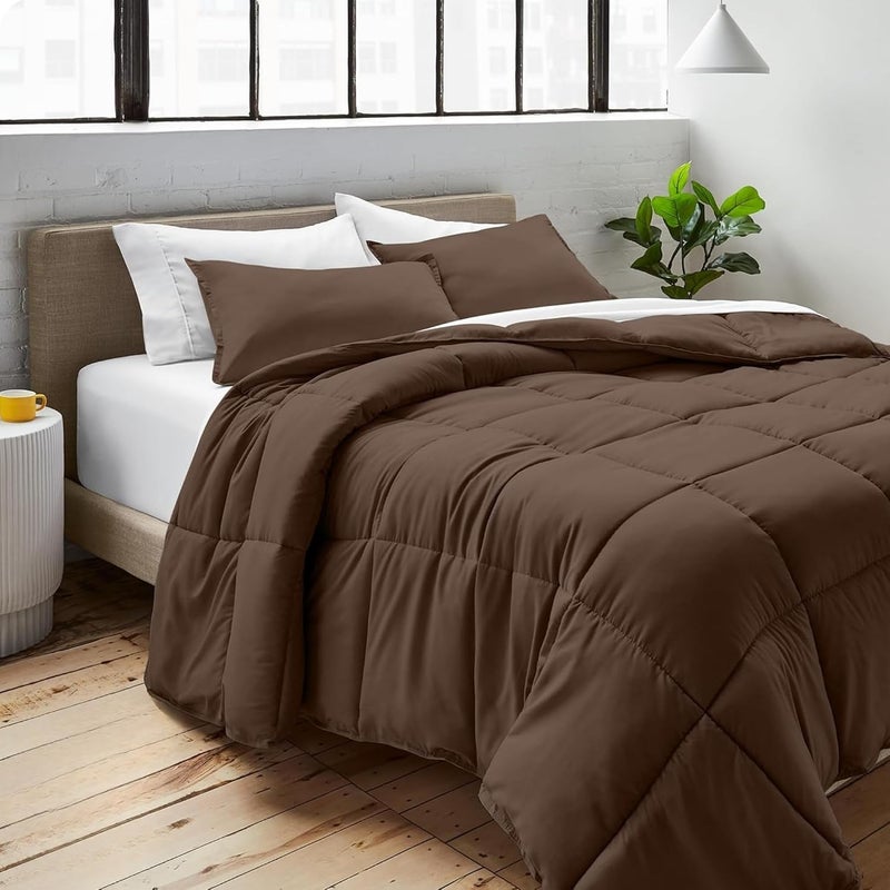 Bed Comforter with Lightweight & Soft Down Alternative | Reversible Cooling Comforter for bedding Duvet Inserts for All Seasons with Washable Microfiber Quilt (Chocolate, 160 x 220cm) - Image 1