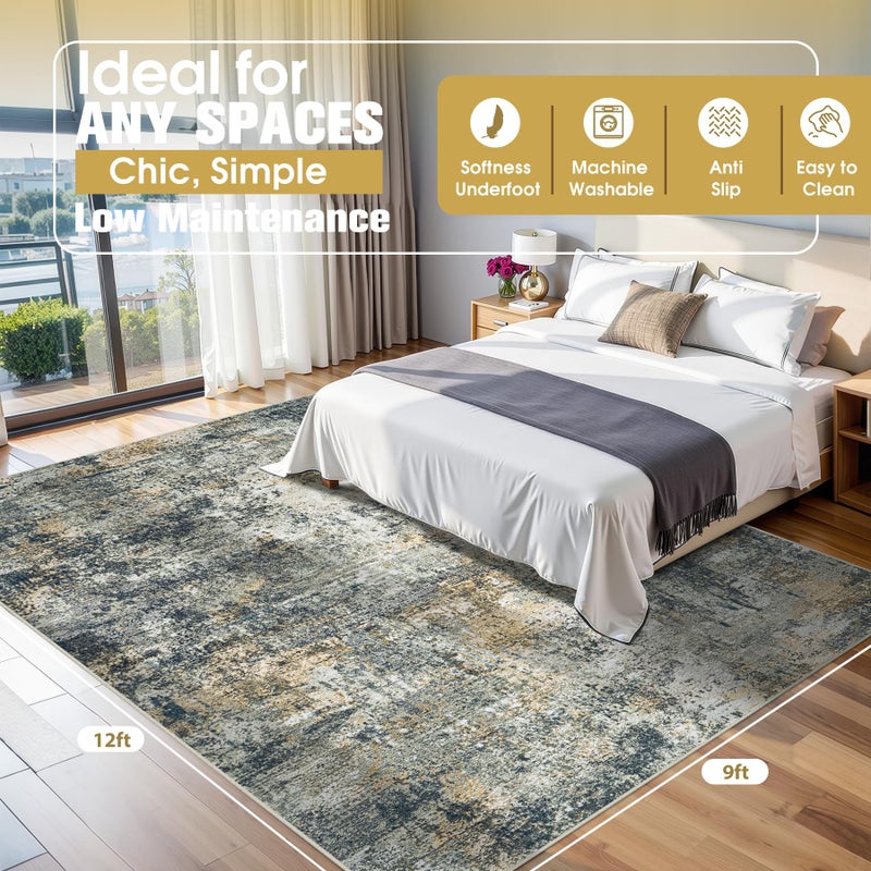Aelenmu 9x12 Area Rugs for Living Room Rug Washable: Abstract Large Rug for Dining Room Bedroom Carpet Non Slip 9 by 12 Indoor Modern Nursery Home Office Multi - Image 2