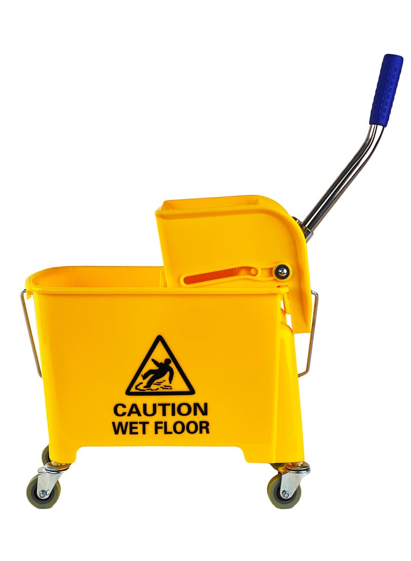 Mop Bucket & Wringer | 360-Degree Rotating Swivel Wheels | Double-Chambered | Suitable For Restaurants, Offices, Halls, Communal Spaces, Hotels, & Homes | 20 Liter Capacity | Yellow - Image 2