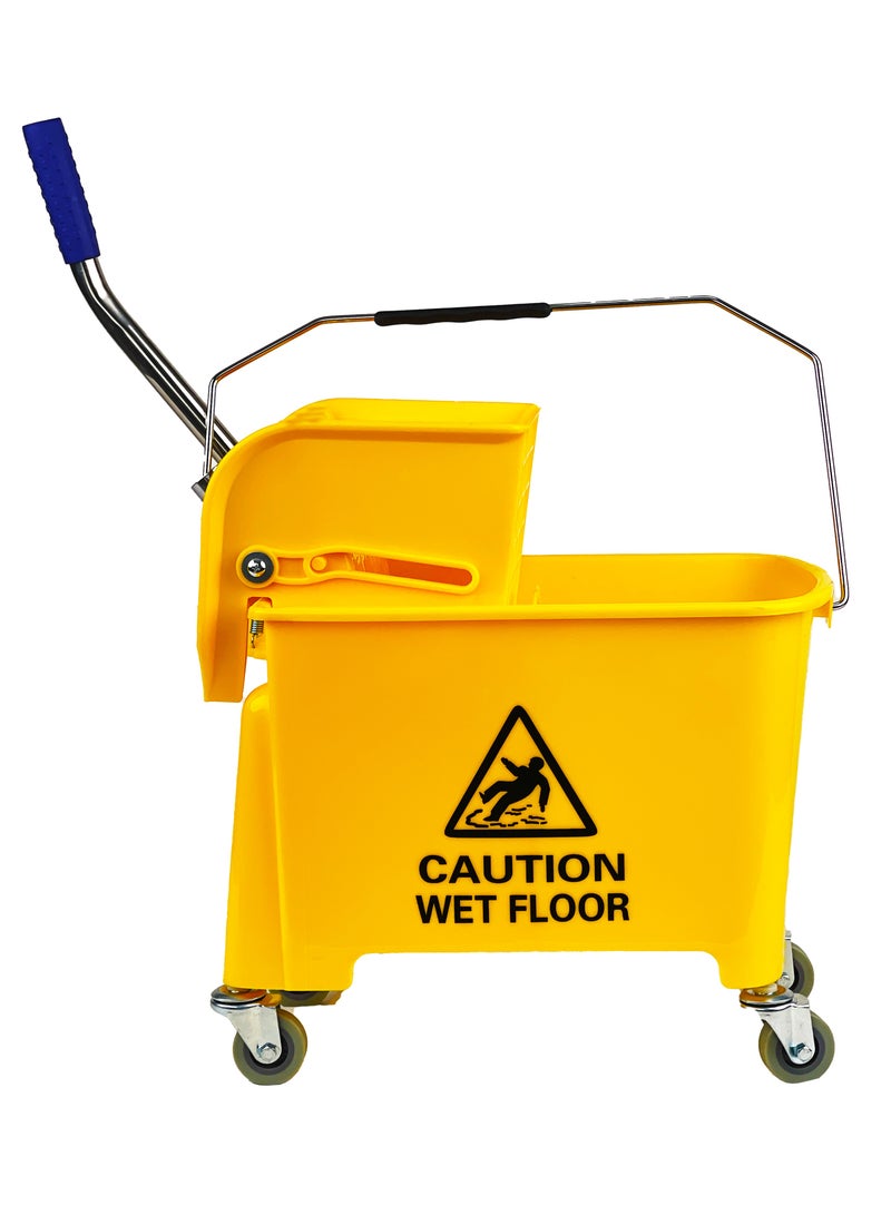 Mop Bucket & Wringer | 360-Degree Rotating Swivel Wheels | Double-Chambered | Suitable For Restaurants, Offices, Halls, Communal Spaces, Hotels, & Homes | 20 Liter Capacity | Yellow - Image 5