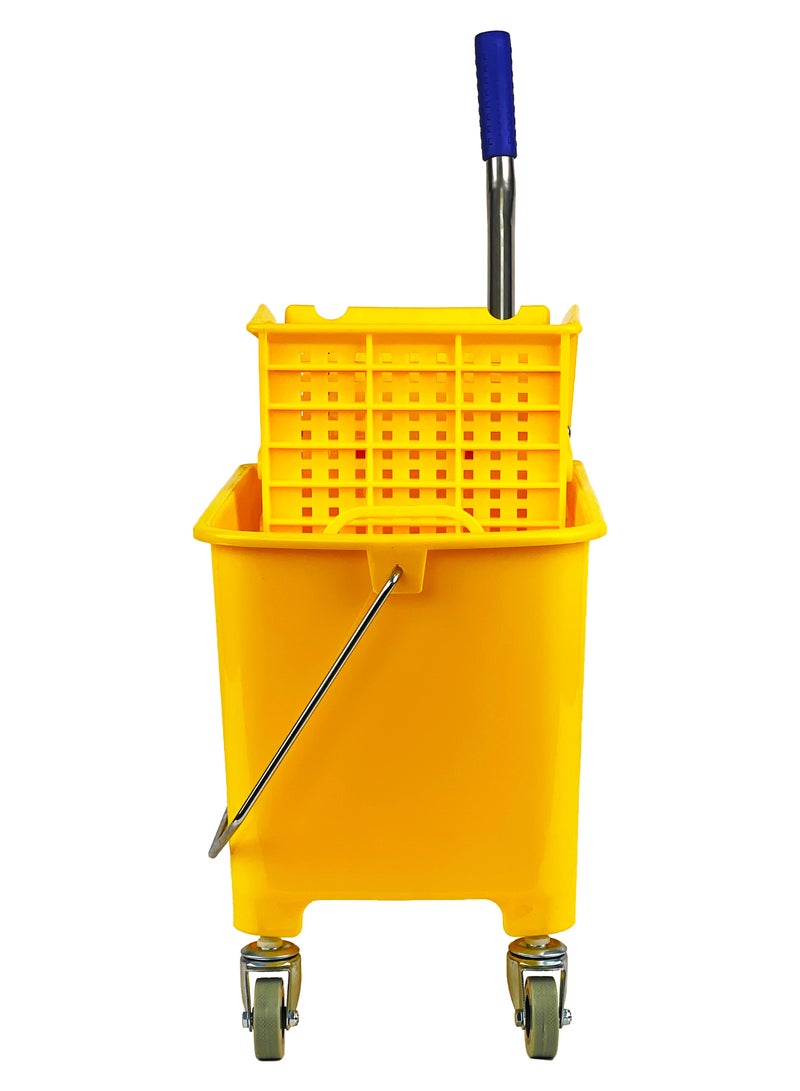Mop Bucket & Wringer | 360-Degree Rotating Swivel Wheels | Double-Chambered | Suitable For Restaurants, Offices, Halls, Communal Spaces, Hotels, & Homes | 20 Liter Capacity | Yellow - Image 3