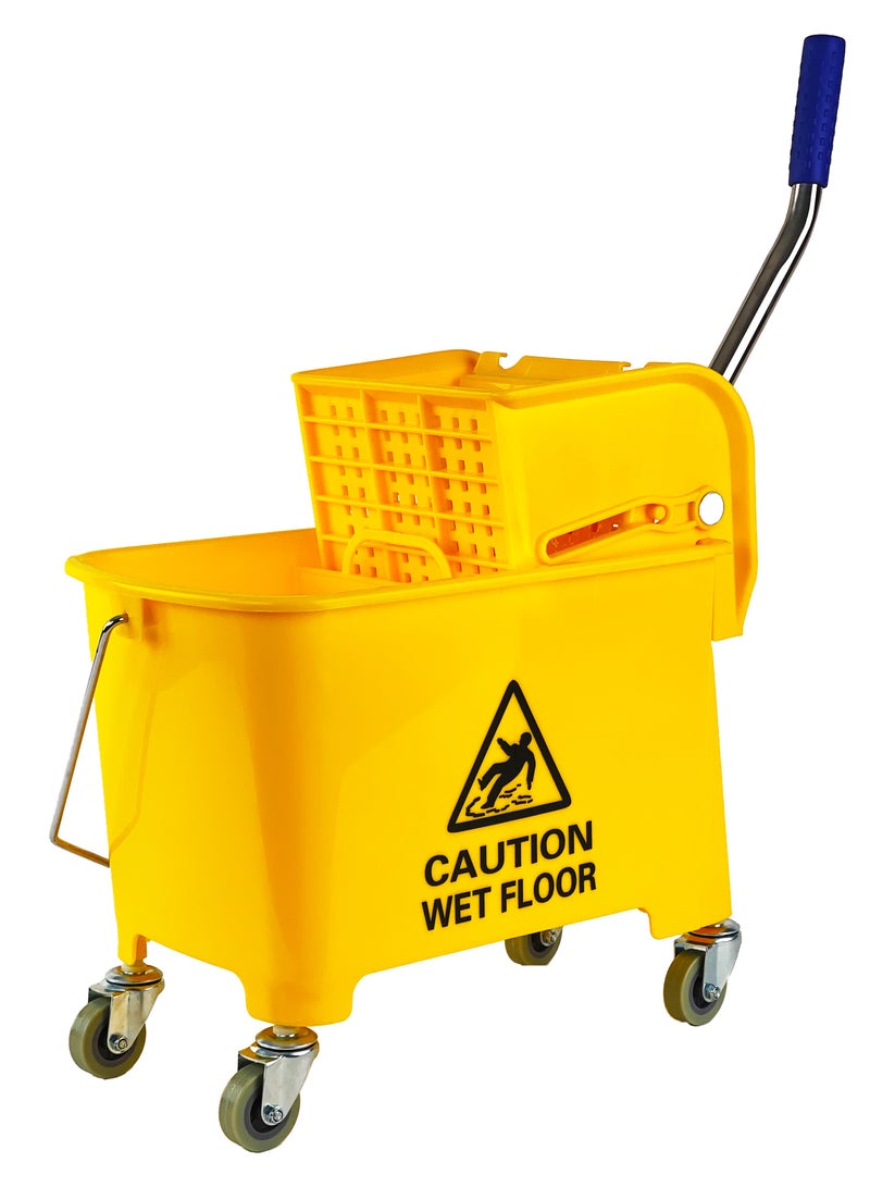 Mop Bucket & Wringer | 360-Degree Rotating Swivel Wheels | Double-Chambered | Suitable For Restaurants, Offices, Halls, Communal Spaces, Hotels, & Homes | 20 Liter Capacity | Yellow - Image 1