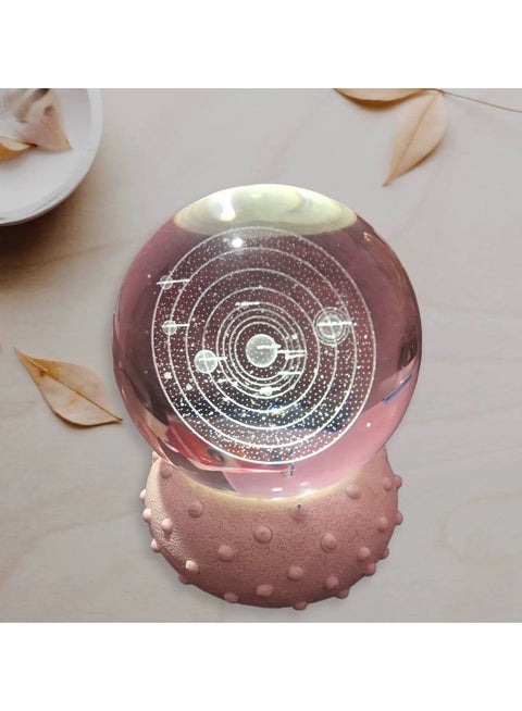 مصباح ليلي بلورة على شكل كرة كريستال ثلاثية الابعاد بتصميم مجموعة الشمسية ، يعمل بالبطارية ملونة لتزيين المنزل وهدية عيد الميلاد