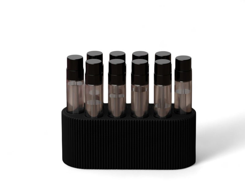 Gallery of Drip Perfume Sample Organizer for Bathroom or Vanity â€“ Ideal Makeup and Skincare Storage, Desk and Bathroom Counter Organizer, Gift for Her ((BLACK) Fits 2mL Perfume Samples (Standard Size)) - Image 1