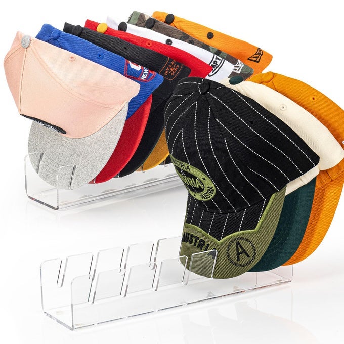HAT STAND FOR BASEBALL CAPS NOINSTALL ACRYLIC HAT ORGANIZER AND DISPLAY FOR CLOSETDESKTOP BASEBALL HAT STORAGE HOLDS 14 CAPS SPACE SAVER HAT RACK HAT HOLDER 2 PACK CLEAR