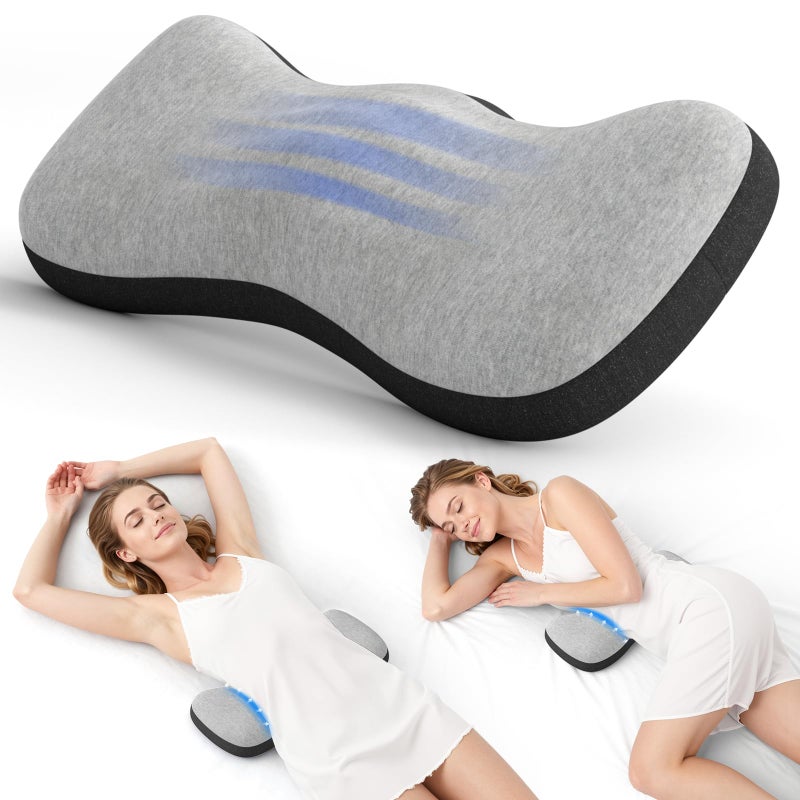 Forcanby Lumbar Support Pillow for Bed, Lower Back Pillow for Sleeping, Memory Foam Waist Pain Relief Pillows, Lumbar Pillow for Sleeping, Bed, Car, Couch (Grey Black) - Image 1