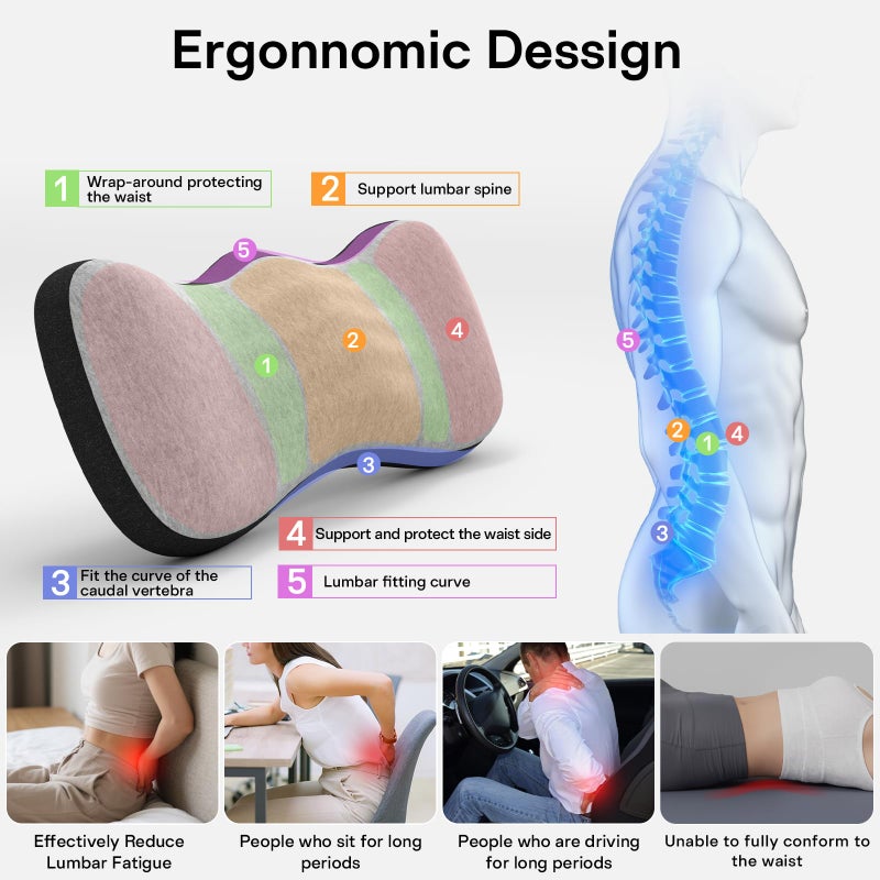 Forcanby Lumbar Support Pillow for Bed, Lower Back Pillow for Sleeping, Memory Foam Waist Pain Relief Pillows, Lumbar Pillow for Sleeping, Bed, Car, Couch (Grey Black) - Image 3