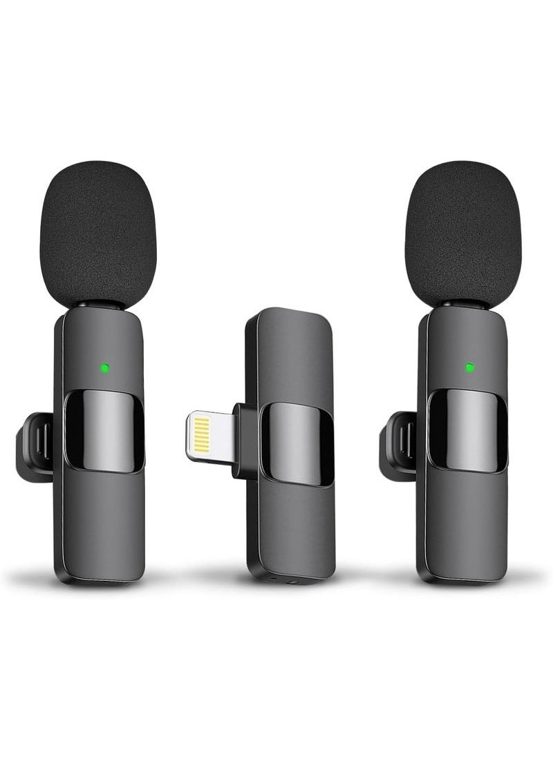 Generic - Wireless Lavalier Microphone for iPhone – 2 Pack Plug & Play Mics with Lightning Receiver, Noise Reduction, Auto Sync, Mute Function, 2.4GHz Wireless Mic for iOS Video Recording, Interview, Vlog – Charging Support - Image 1