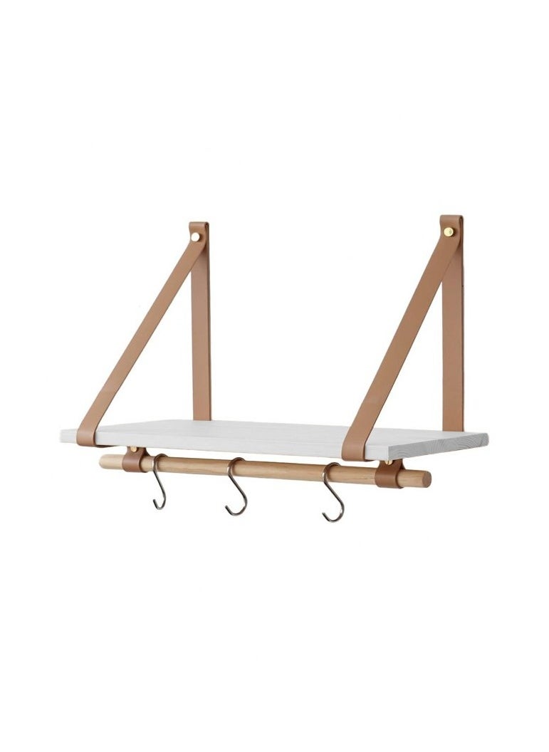 Home Gallery PU Biege Leather Strap Wall Floating Shelf  White  - Image 2