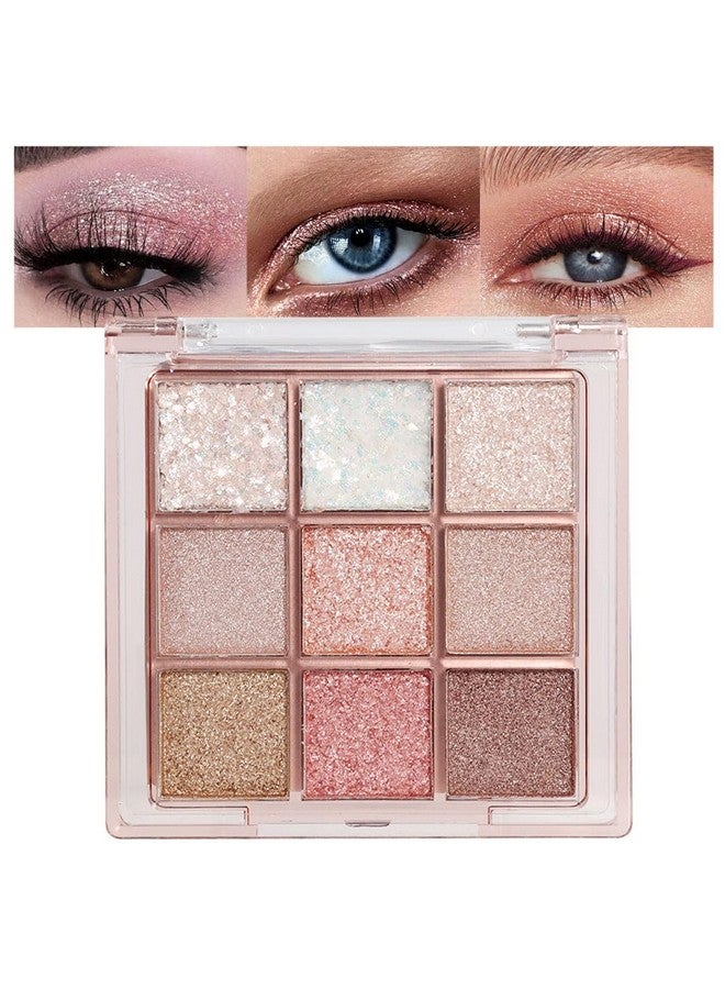 CAKAILA 9Colors Glitter Eyeshadow Palette,Pink White Gold Glitter Shimmer Sparkly Eye Shadow Palette Makeup,Warm Pastel Eyeshadows Palette Long Lasting Waterproof Naturing-Looking Women Girls Eye Shadow - Image 1