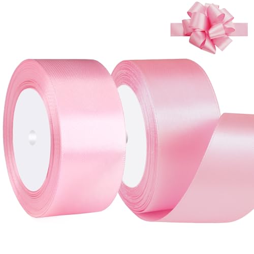 SUTOUG Pink Satin Ribbon 1-1/2 Inch x 2 Rolls Pink Wide Satin Fabric Ribbon for Gift Packaging, Christmas, Wedding, Flower Bouquet, Holiday Party, Invitation, Total 50 Yards - Image 1