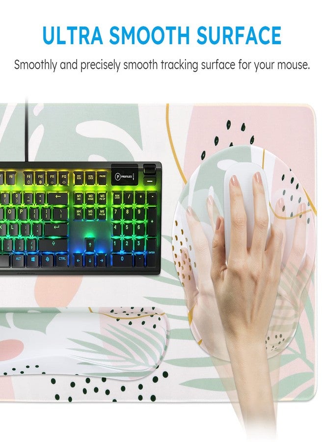 iCasso Desk Mat, Gaming Mouse Pad Wrist Support Set,4in1 XXL Large Mousepad + Keyboard Wrist Rest+Mouse Wrist Rest+Coaster Set with Ergonomic Design for Home Office Table Computer-Morandi - Image 4
