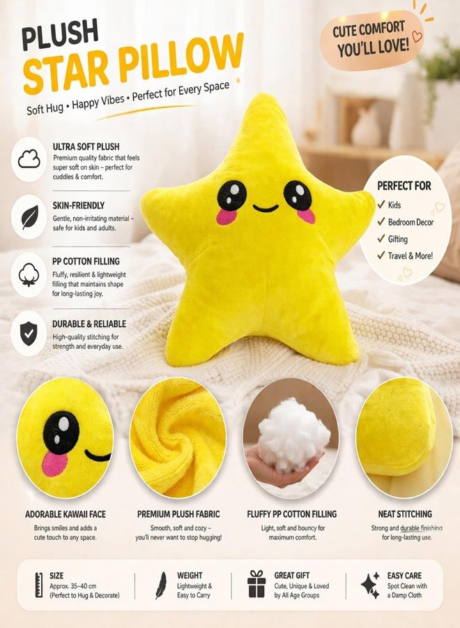 Adhigams Cute Star Plush Toy for Kids Babies Soft Stuffed Cushion Pillow Smiley Design Nursery Decor Boys Girls Ultra Gentle Skin Friendly Fabric Home Bedroom Decorative Item Yellow - Image 4