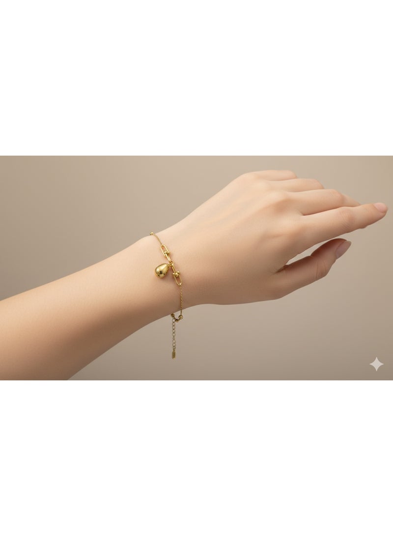 سوار ذهبي أنيق من الستانلس ستيل بتصميم حلقات وسلسلة ناعمة للنساء - Image 2