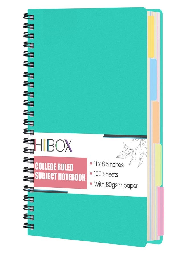 HIBOX Spiral Notebook with Tabs, 8.5x11inch Hardcover College Ruled Journals with Deviders 5 Subject Project Notebook Perforated Edges for School Office, Green - Image 1