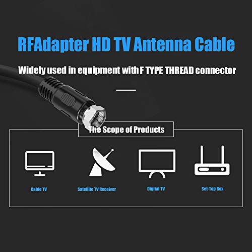 RFAdapter Coaxial Cable 1ft, Short Coax Cable 1 Foot, 0.3m 2-Pack with Right Angle Connectors, Black 75 Ohm Shield Digital RG6 Cables with F-Male Connectors for TV Antenna - Image 4