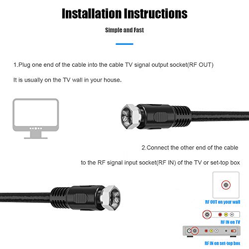 RFAdapter Coaxial Cable 1ft, Short Coax Cable 1 Foot, 0.3m 2-Pack with Right Angle Connectors, Black 75 Ohm Shield Digital RG6 Cables with F-Male Connectors for TV Antenna - Image 5