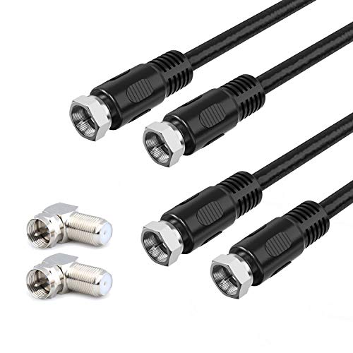 RFAdapter Coaxial Cable 1ft, Short Coax Cable 1 Foot, 0.3m 2-Pack with Right Angle Connectors, Black 75 Ohm Shield Digital RG6 Cables with F-Male Connectors for TV Antenna - Image 1