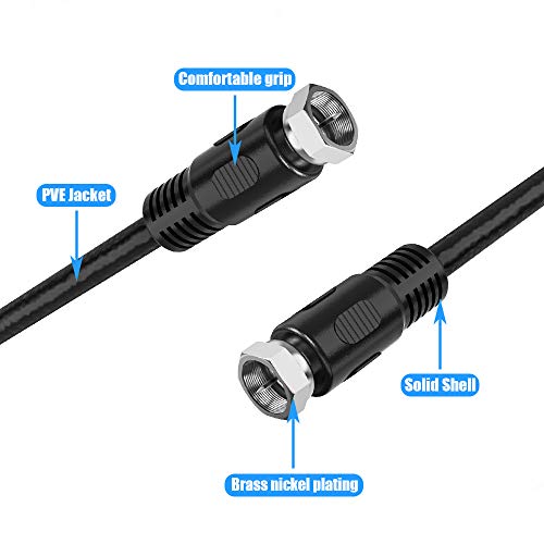 RFAdapter Coaxial Cable 1ft, Short Coax Cable 1 Foot, 0.3m 2-Pack with Right Angle Connectors, Black 75 Ohm Shield Digital RG6 Cables with F-Male Connectors for TV Antenna - Image 3