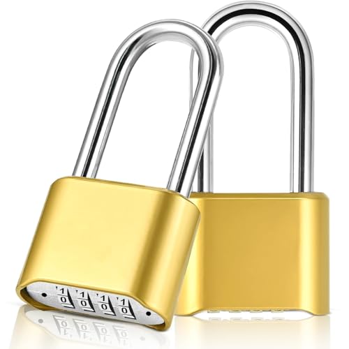 Jukusa Heavy Duty 4-Digit Combination Padlock Brass | Resettable Code Lock with 10,000 Combinations & 8mm Alloy Steel Long Shackle | High Security Metal Padlock for Gym, Locker, Gate & Travel (Gold) - Image 2