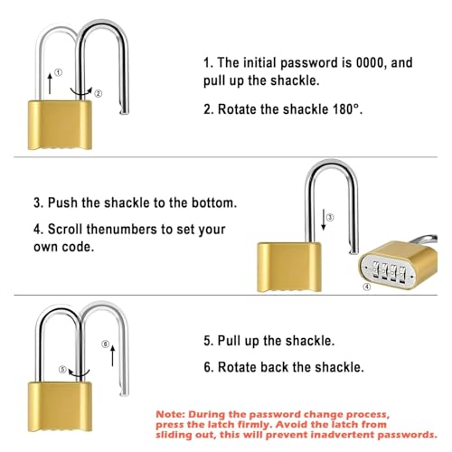 Jukusa Heavy Duty 4-Digit Combination Padlock Brass | Resettable Code Lock with 10,000 Combinations & 8mm Alloy Steel Long Shackle | High Security Metal Padlock for Gym, Locker, Gate & Travel (Gold) - Image 4