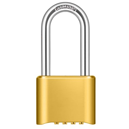 Jukusa Heavy Duty 4-Digit Combination Padlock Brass | Resettable Code Lock with 10,000 Combinations & 8mm Alloy Steel Long Shackle | High Security Metal Padlock for Gym, Locker, Gate & Travel (Gold) - Image 1