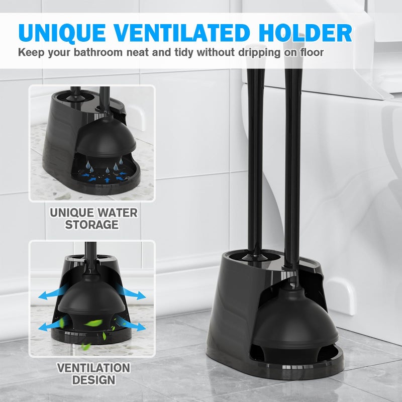 TRENTI Toilet Plunger and Brush Set, Bowl Brush and Heavy Duty Toilet Plunger with Ventilated Holder, 2-in-1 Toilet Brush and Plunger Combo for Bathroom Deeply Cleaningï¼ˆBlack - Image 5