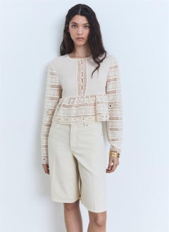MANGO Openwork Details Embroidered Cotton Blouse  - Image 1