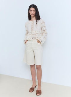 MANGO Openwork Details Embroidered Cotton Blouse  - Image 4