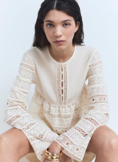 MANGO Openwork Details Embroidered Cotton Blouse  - Image 3