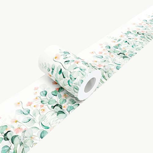 weiseni Wallpaper Border Peel and Stick Wall Border Wallpaper Border with Watercolor Painting Green Leaf Pink Little Flower for Mirror Frame Paper Wall Decor Kitchen Bathroom Balcony Living Room 39X3937 - Image 3