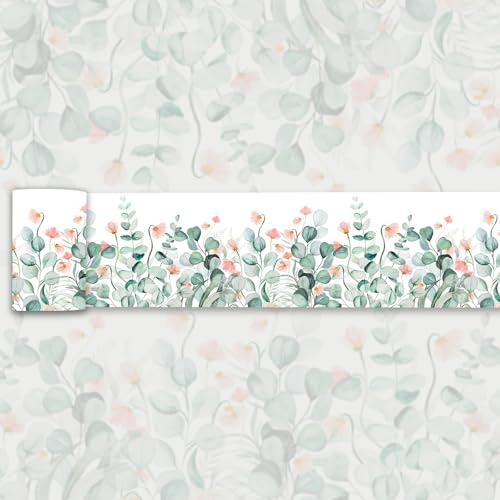 weiseni Wallpaper Border Peel and Stick Wall Border Wallpaper Border with Watercolor Painting Green Leaf Pink Little Flower for Mirror Frame Paper Wall Decor Kitchen Bathroom Balcony Living Room 39X3937 - Image 1