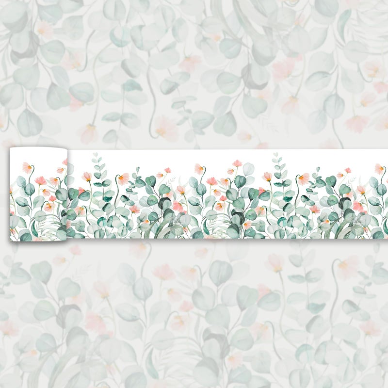 weiseni Wallpaper Border Peel and Stick Wall Border Wallpaper Border with Watercolor Painting Green Leaf Pink Little Flower for Mirror Frame Paper Wall Decor Kitchen Bathroom Balcony Living Room 39X3937 - Image 2