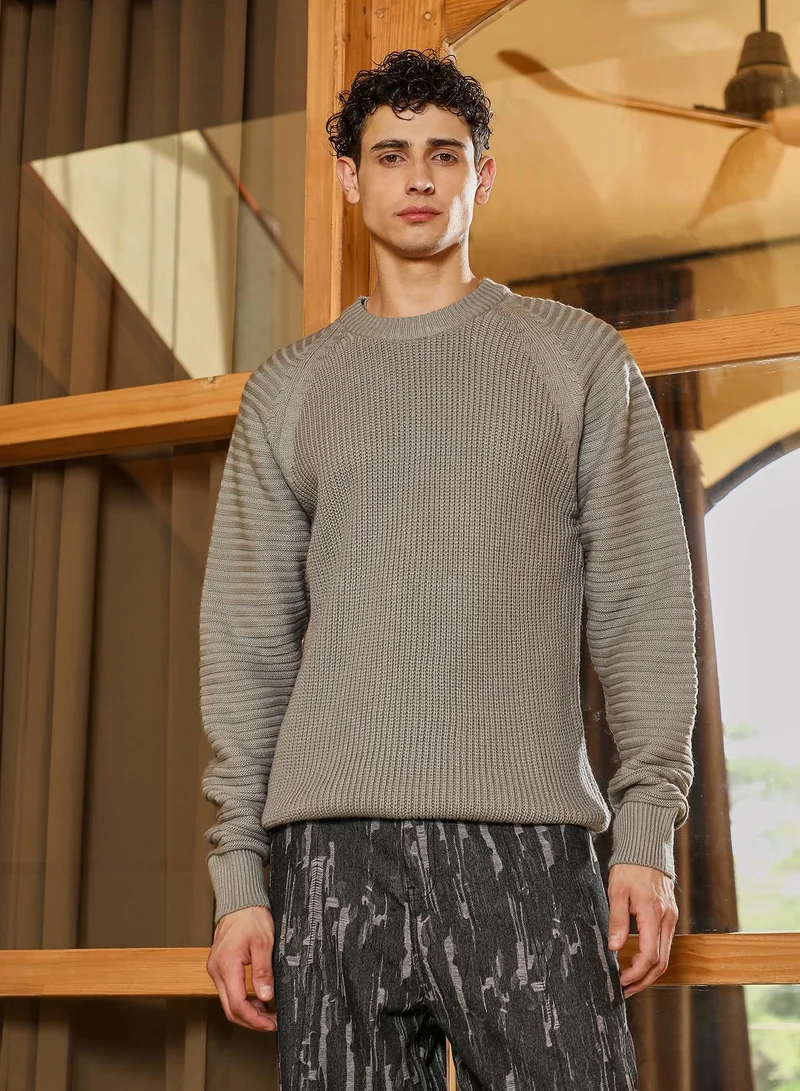 كامبوس سوترا كنزة رجالية محبوكة بنقش مضلع وياقة دائرية وأكمام مضلعة طويلة