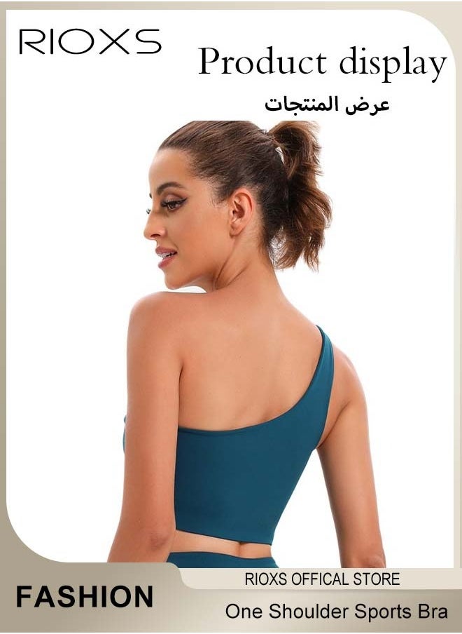 RIOXS - Women's One Shoulder Sports Bra Wireless Padded Yoga Bra Halter Style Medium Support Workout Bra - Image 1