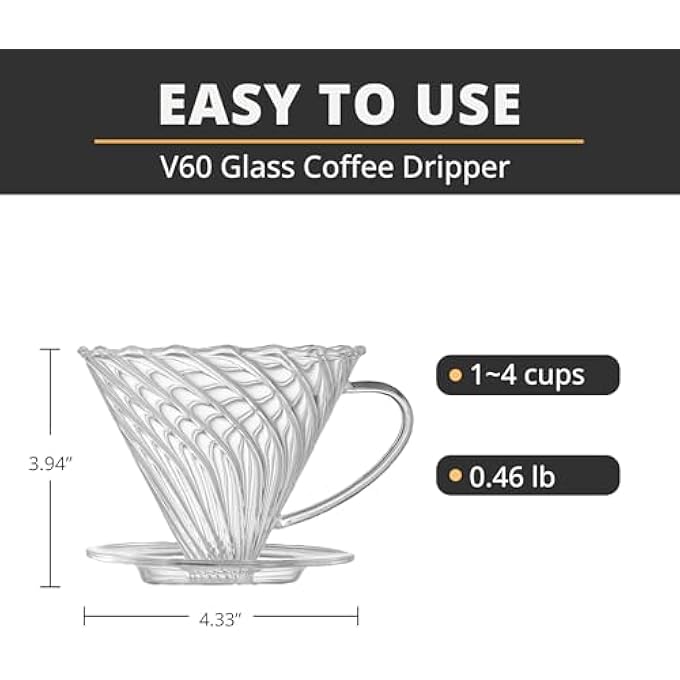 KASTWAVE Reusable Coffee Dripper Pour Over Coffee Maker With Handle Borosilicate Glass Slow Brewing Coffee Filter For Home Office Travel And Caf Single Cup Pour Over Brewer 02 14 Cups - Image 3