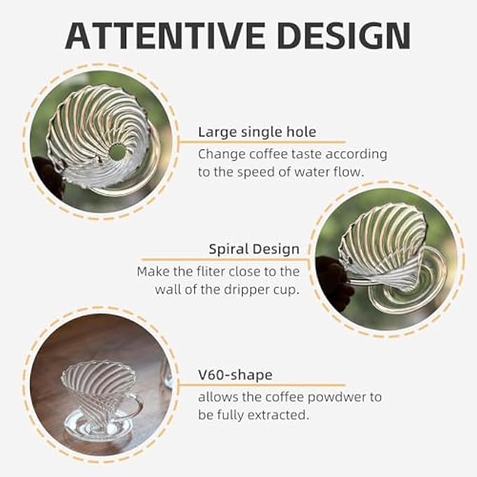 KASTWAVE Reusable Coffee Dripper Pour Over Coffee Maker With Handle Borosilicate Glass Slow Brewing Coffee Filter For Home Office Travel And Caf Single Cup Pour Over Brewer 02 14 Cups - Image 2