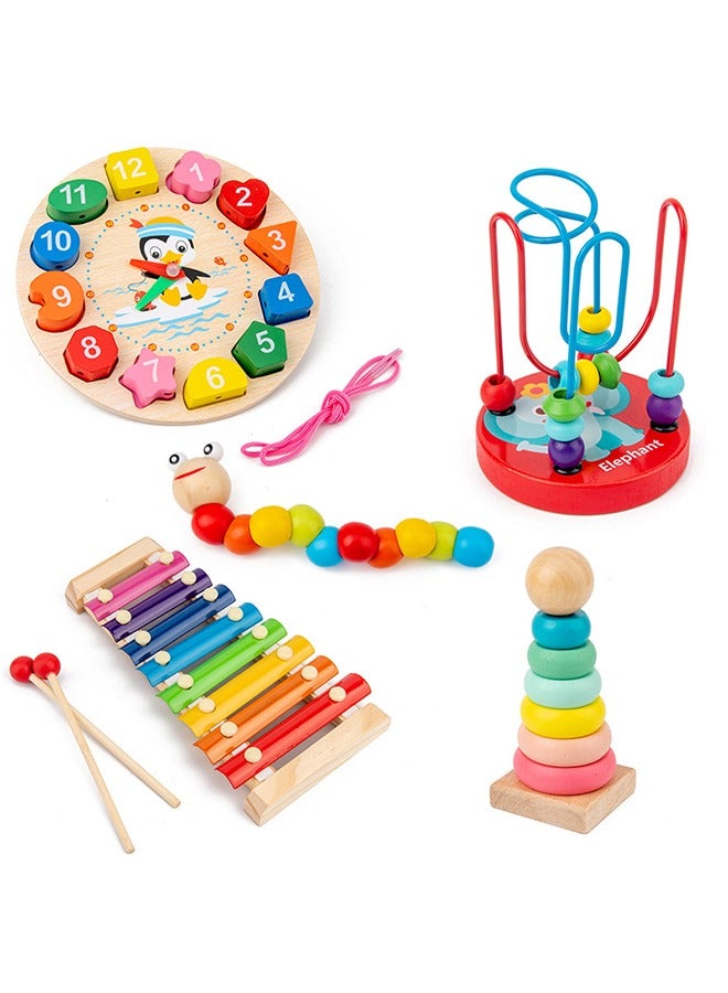 Children's intellectual toys, wooden twister caterpillar clock percussion fiddle round bead rainbow tower, gift set loose, gift for children  - Image 4
