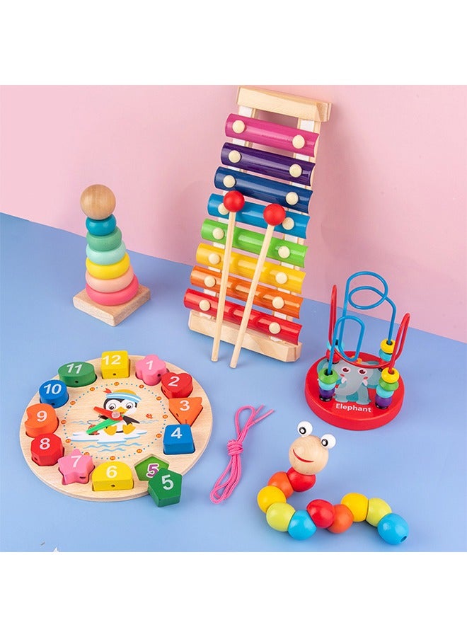 Children's intellectual toys, wooden twister caterpillar clock percussion fiddle round bead rainbow tower, gift set loose, gift for children  - Image 3