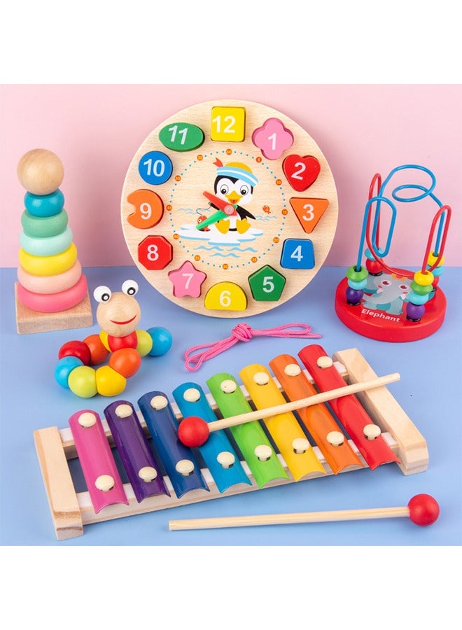 Children's intellectual toys, wooden twister caterpillar clock percussion fiddle round bead rainbow tower, gift set loose, gift for children  - Image 2