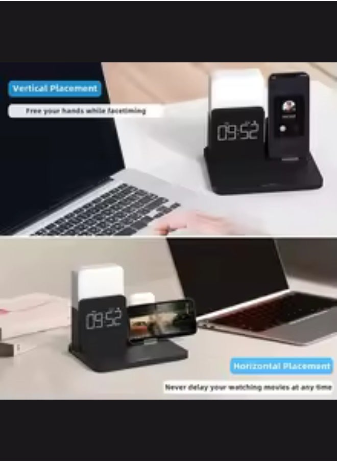 Digitplus - Wireless Charger 3 in 1 Charging Stand Fast Wireless Charging Station Compatible for all types of wireless charger phones with digital clock - Image 1