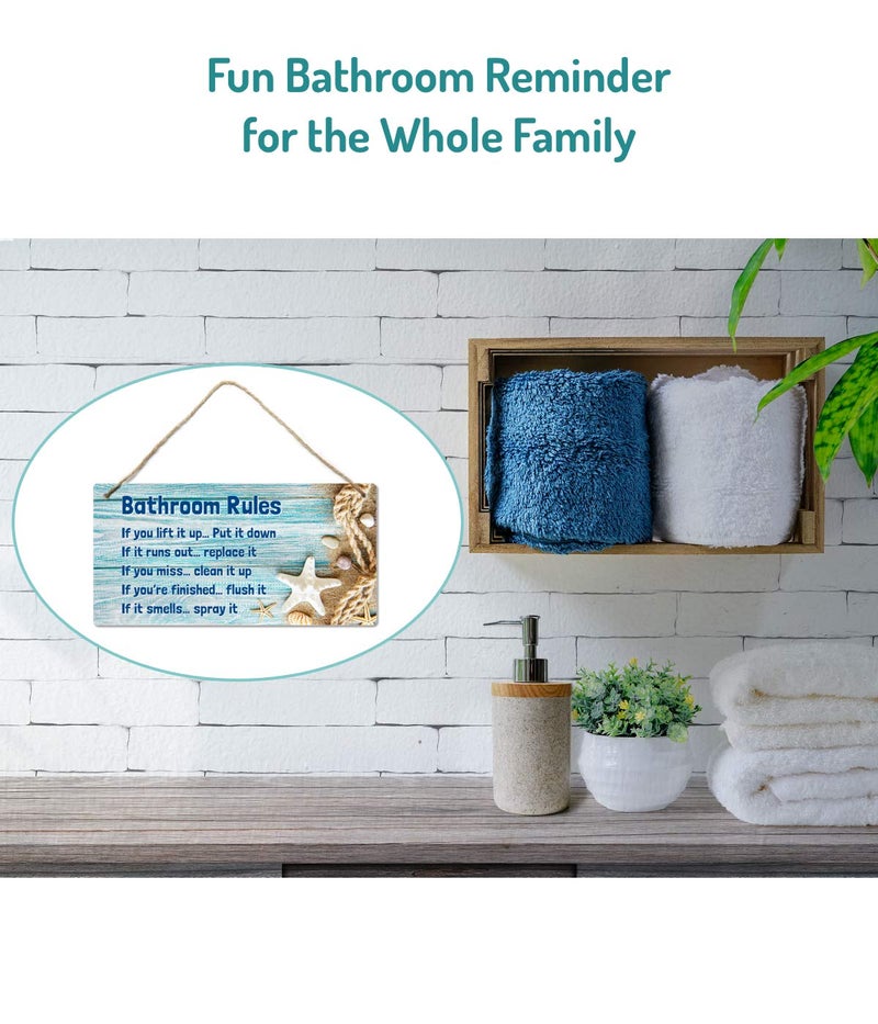 Fun-Plus Bathroom Rule Sign Decor, 12â€³x6â€³ PVC Plastic Wall Decoration Hanging Sign, Water and Humidity Proof, Starfish theme Beach Bathroom Reminder Accessories - Image 4
