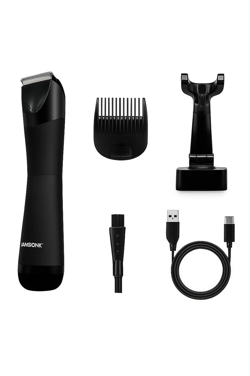 PRASONX Cordless PRASONX PX-S102 Smart Body Trimmer for Sensitive Areas and Skin Smoothing - IPX7 Water Resistant, 600mAh Battery Life Up to 90 Minutes, Anti-Irritation Ceramic Blades Rust-resistant and Replaceable, Ergonomic and compact design with wireless charging dock and USB charger, quiet operation and shock-resistant motor - the perfect choice for the comfort and safety of a thorough and thorough shaving of all hair types.  - Image 1