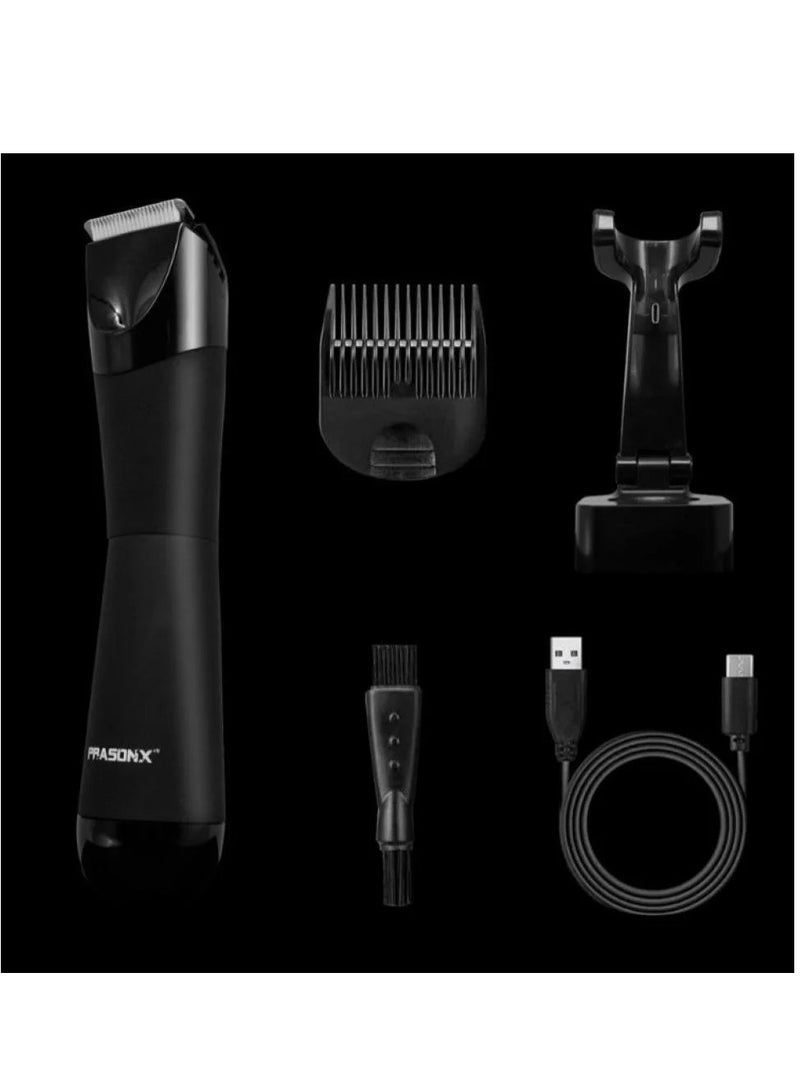 PRASONX Cordless PRASONX PX-S102 Smart Body Trimmer for Sensitive Areas and Skin Smoothing - IPX7 Water Resistant, 600mAh Battery Life Up to 90 Minutes, Anti-Irritation Ceramic Blades Rust-resistant and Replaceable, Ergonomic and compact design with wireless charging dock and USB charger, quiet operation and shock-resistant motor - the perfect choice for the comfort and safety of a thorough and thorough shaving of all hair types.  - Image 2